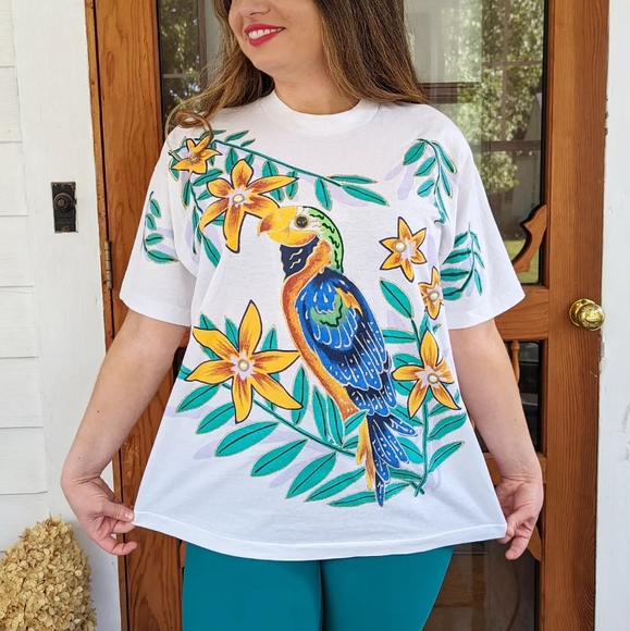 Vintage Tops - 90s India Ink Handpainted Tee